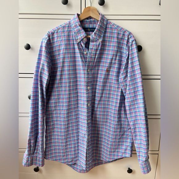 Ralph Lauren Other - Ralph Lauren long sleeve Oxford shirt, men's size L blue/green/dark pink logo